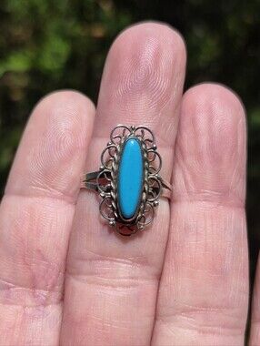 Vintage Turquoise Sterling Silver 925 Mexican Eagle 65 Ring Size 7